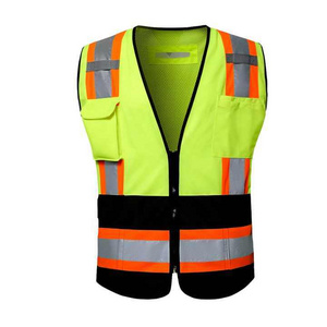 Reflective Safety Worker Vest Custom Logo with Pockets Yellow Fluorescent Visibility Work Class 2 Safety Vests