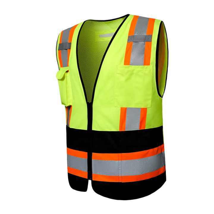 Reflective Safety Worker Vest Custom Logo with Pockets Yellow Fluorescent Visibility Work Class 2 Safety Vests