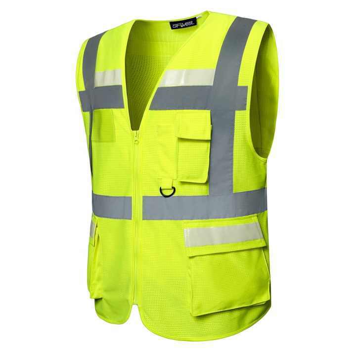 Reflective Strips High Visibility Safety Vest with Pockets Construction Breathable Warehouse Customized Logo Vest Men