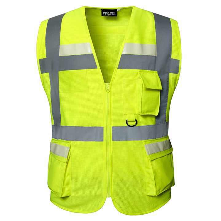 Reflective Strips High Visibility Safety Vest with Pockets Construction Breathable Warehouse Customized Logo Vest Men