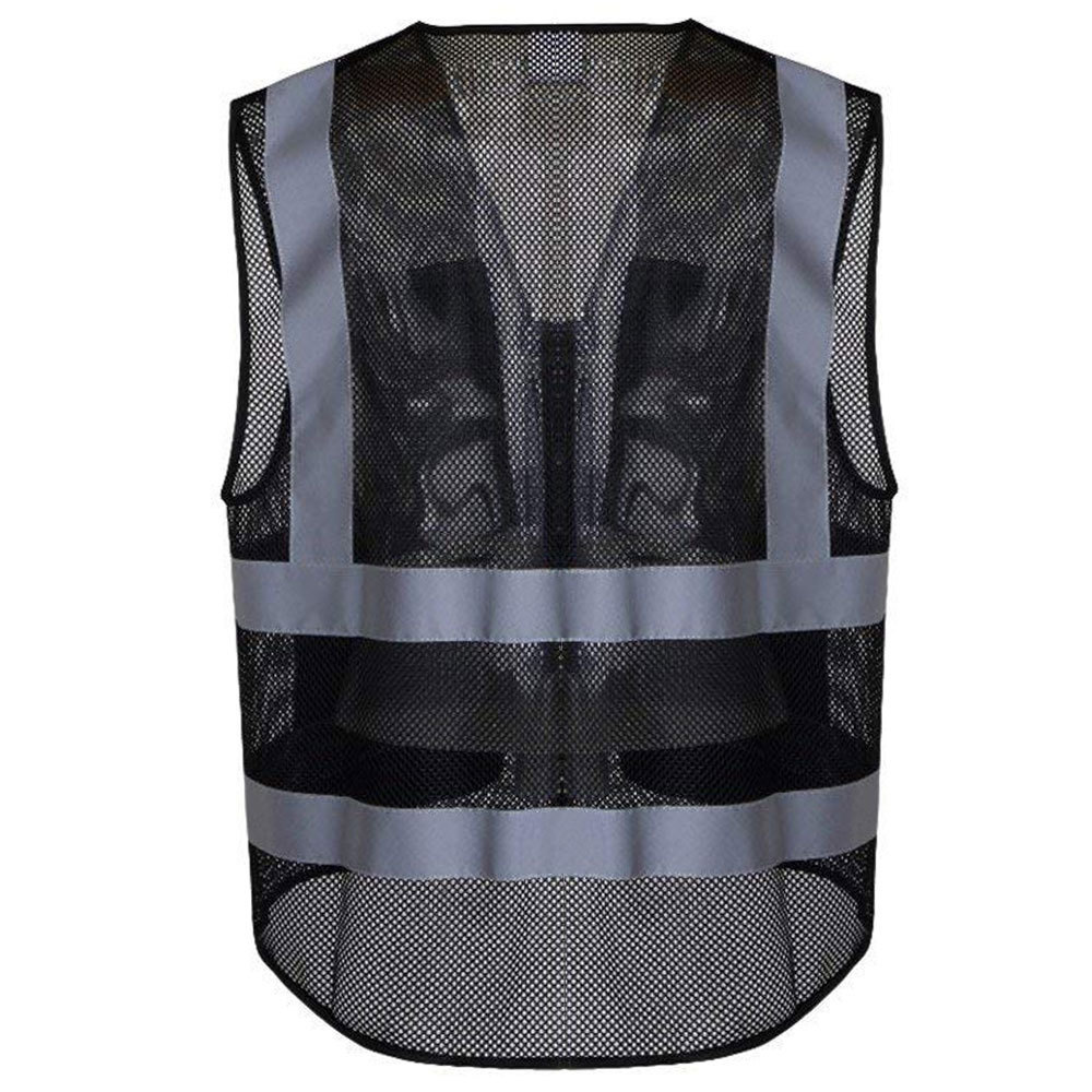 Black Customized Reflective Motorcycle Safety Vest Hi Visibility Construction Work Uniform Security ANSI Class 2 Vest