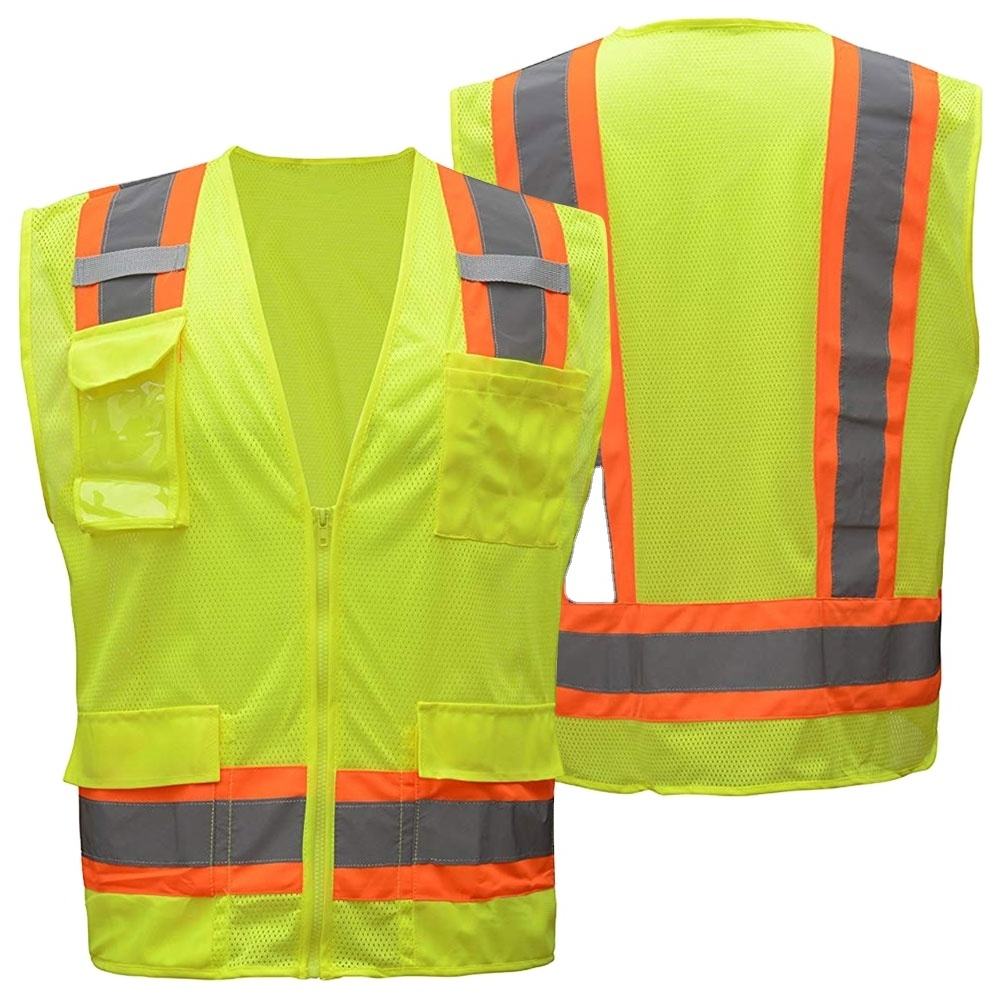 High Visibility Viz Vest Reflective Safety Custom Color Traffic Waistcoat Construction Work Standard Vest / Coat