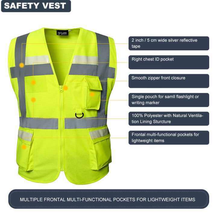 Reflective Strips High Visibility Safety Vest with Pockets Construction Breathable Warehouse Customized Logo Vest Men