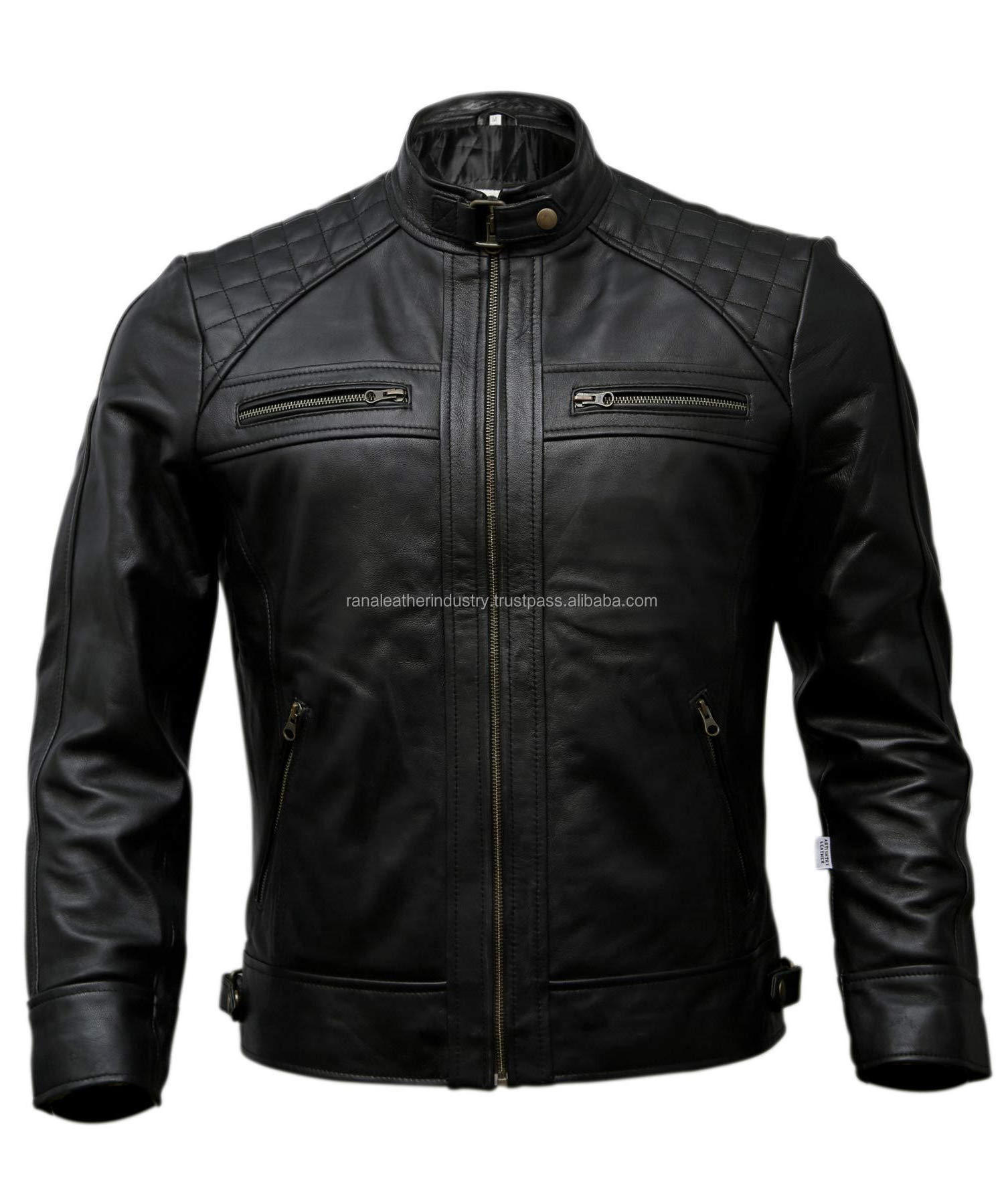 OEM pakistani supplier asymmetric zip placket studded lapels leather biker jacket in brown pu leather jackets