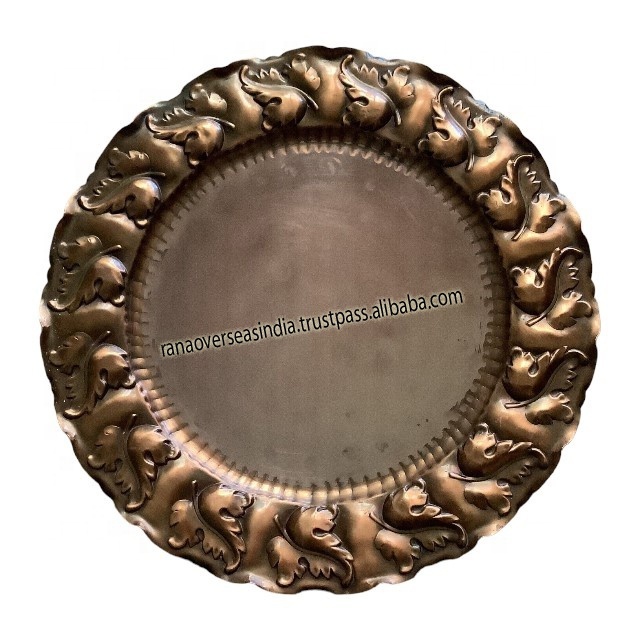 Luxury Hot Sale Antique Copper Serving Platter Decorative Plate With Leaf Border For Serving Appetizers fruits Vegetables & More