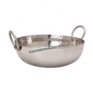 Hot Selling Stainless Steel Kadhai/Paella Pan Hammered Design Round Kadai For Cooking And Serving