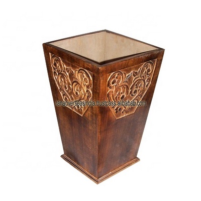 Best Selling Wooden Umbrella Stand Holder With Hand Carved Design For Entryway Home Office And Hotel