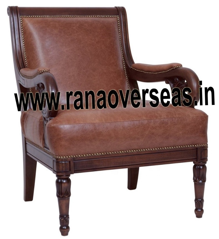 Best Quality Wood And Leather Sofa Arm Rest Chair With Simple Design For Living Room Hotel And Office