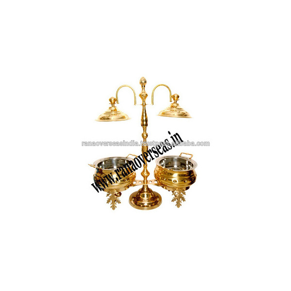 Brass Chafing Dish Buffet Set With Two Buffet Warmer Sets and Lid Holders For Parties Catering Restaurants