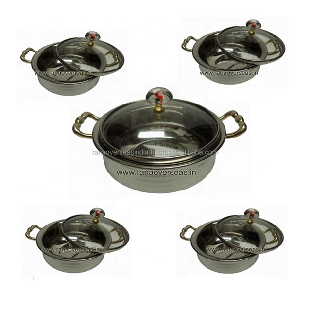 Stainless Steel Serving Dish With Handles And Glass Lid Set Of 5 For Homeware , Tableware