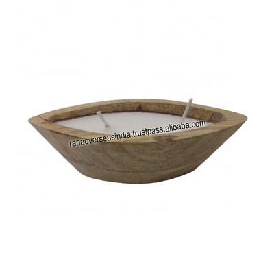 Wholesale Luxury Home Decorative Romantic Meditation Soy Wax Scented Candle With Wooden Boat Bowl