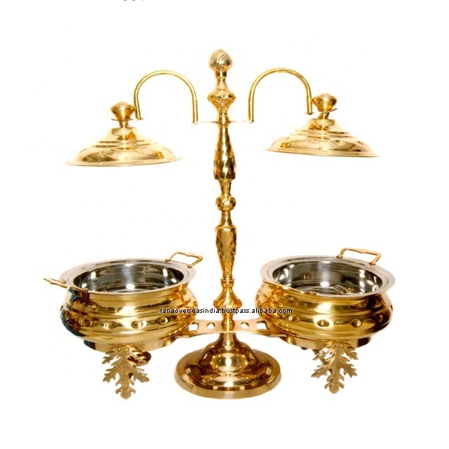 Brass Chafing Dish Buffet Set With Two Buffet Warmer Sets and Lid Holders For Parties Catering Restaurants