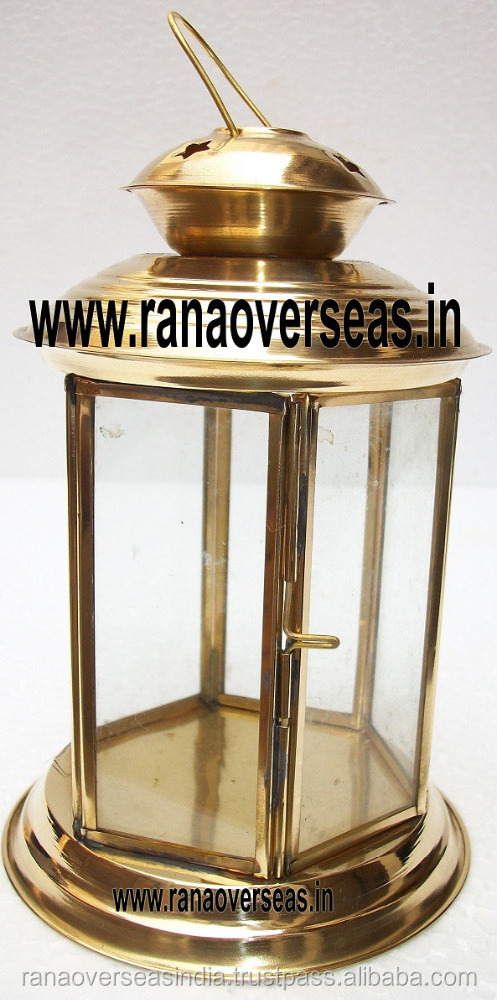 Decorative Traditional Brass Candle Lanterns Hanging Metal Lantern For Restaurant Hotel Office Living Room