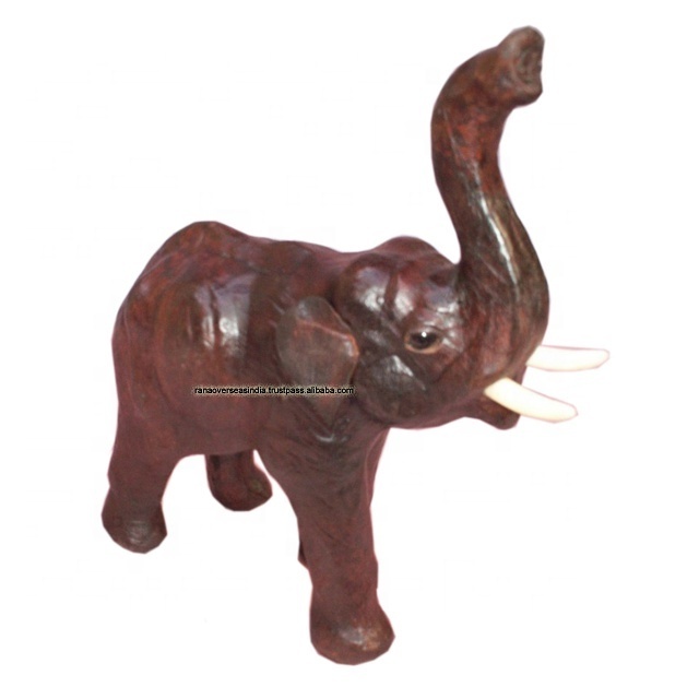 Dark Brown Leather Elephant Figurine For Bed Room Office Hotel And School Table Decoration