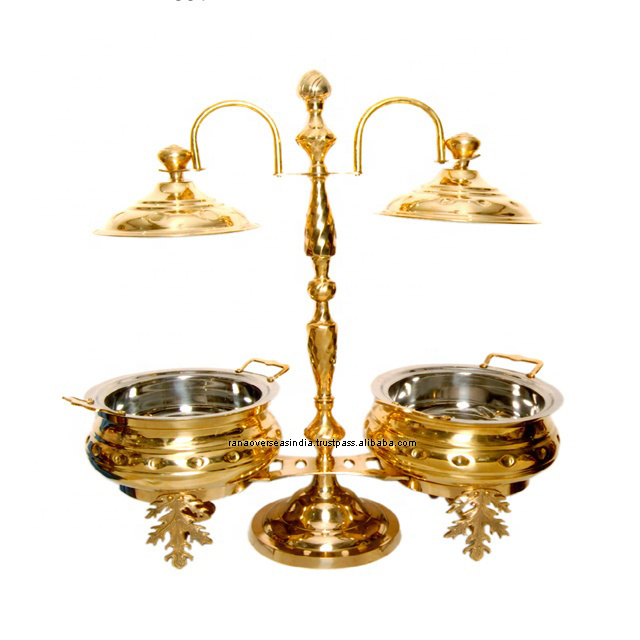 Brass Chafing Dish Buffet Set With Two Buffet Warmer Sets and Lid Holders For Parties Catering Restaurants