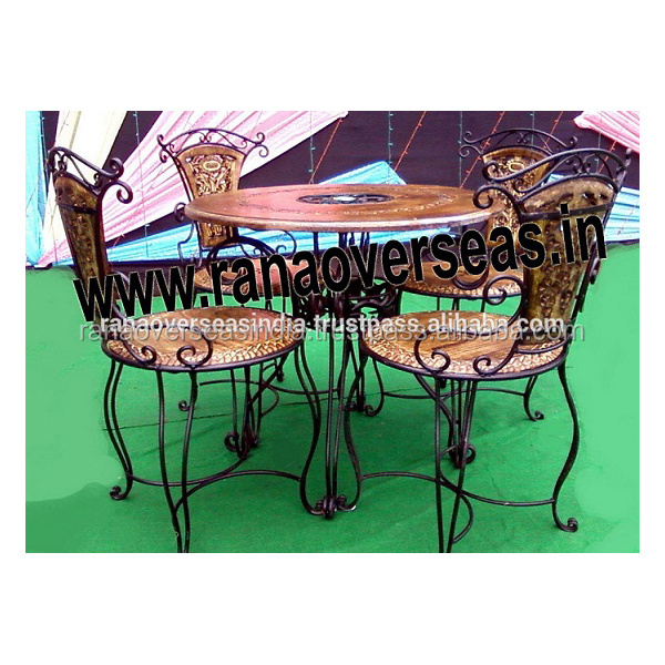 Wholesale Wooden And Iron Round Table With Four Chair for Living Room  Garden Indoor And Outdoor