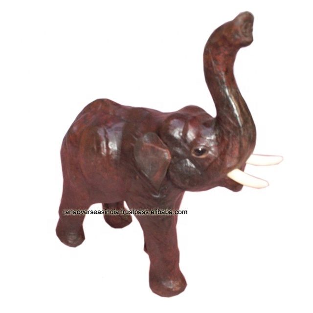 Dark Brown Leather Elephant Figurine For Bed Room Office Hotel And School Table Decoration