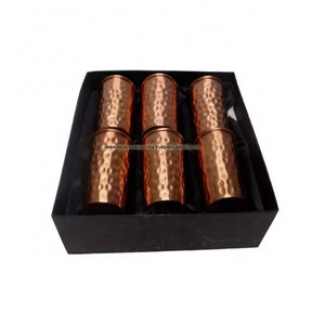 Pure Copper Tumbler Glass Koi Set of Six Pieces In Hammered Design Thick Solid Unlined Copper Cups