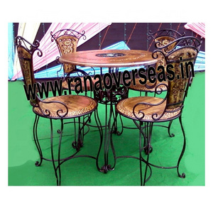 Wholesale Wooden And Iron Round Table With Four Chair for Living Room  Garden Indoor And Outdoor