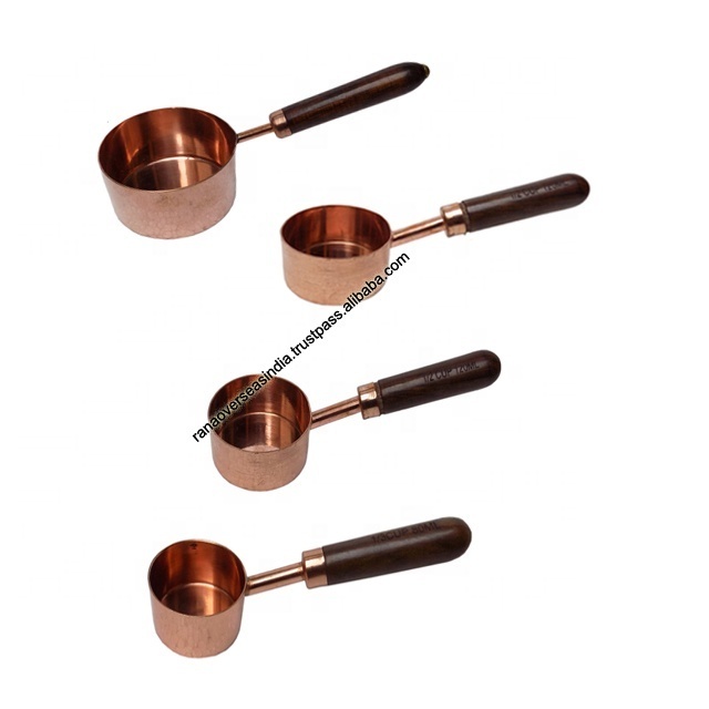 Copper Measuring Spoon With Wooden Handle for Dry, Liquid Ingredients, Cooking And Baking