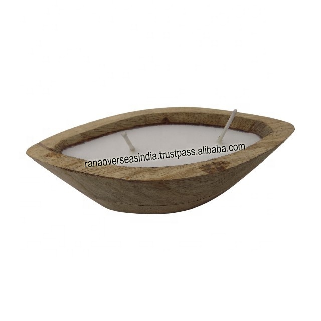 Wholesale Luxury Home Decorative Romantic Meditation Soy Wax Scented Candle With Wooden Boat Bowl