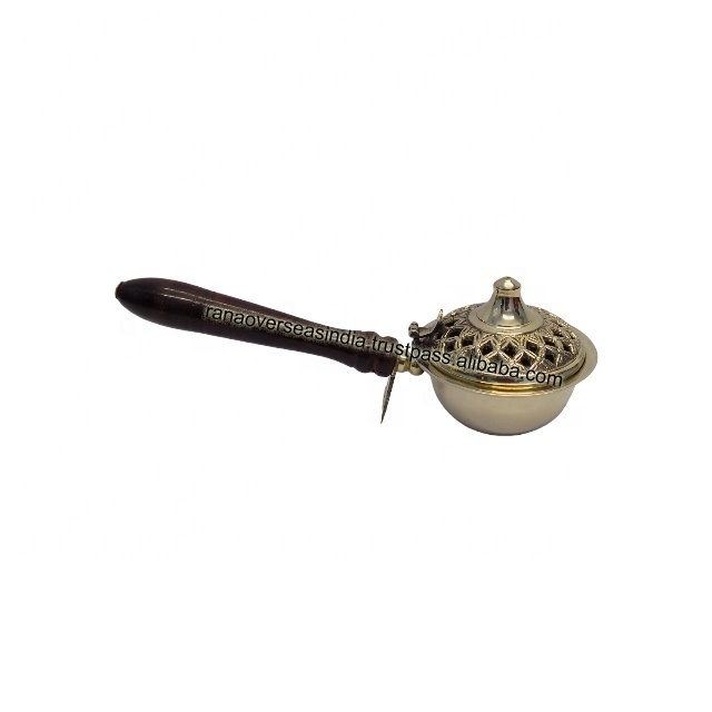 Top Quality Charcoal Incense Burner Metal Oud Burner Tibetan Incense Brass Burner With Lid And Wooden Handle