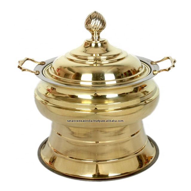 Restaurant Used Brass Metal Chafing Dish Catering Equipment Buffet Chafer Food Warmer Wholesale Round Serving Dish