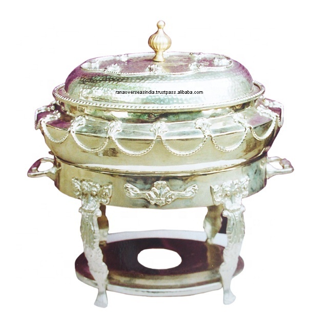 Round Chafing Dish Brass Chafing Dish Buffet Set Food Warmers With Lid & Holder for Weddings Parties Catering