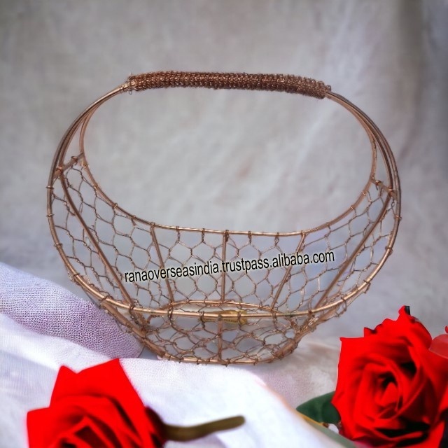 Premium Quality Copper Plated Gift Hamper Basket Iron Storage Basket With Handle Perfect Gift for Birthdays Festival