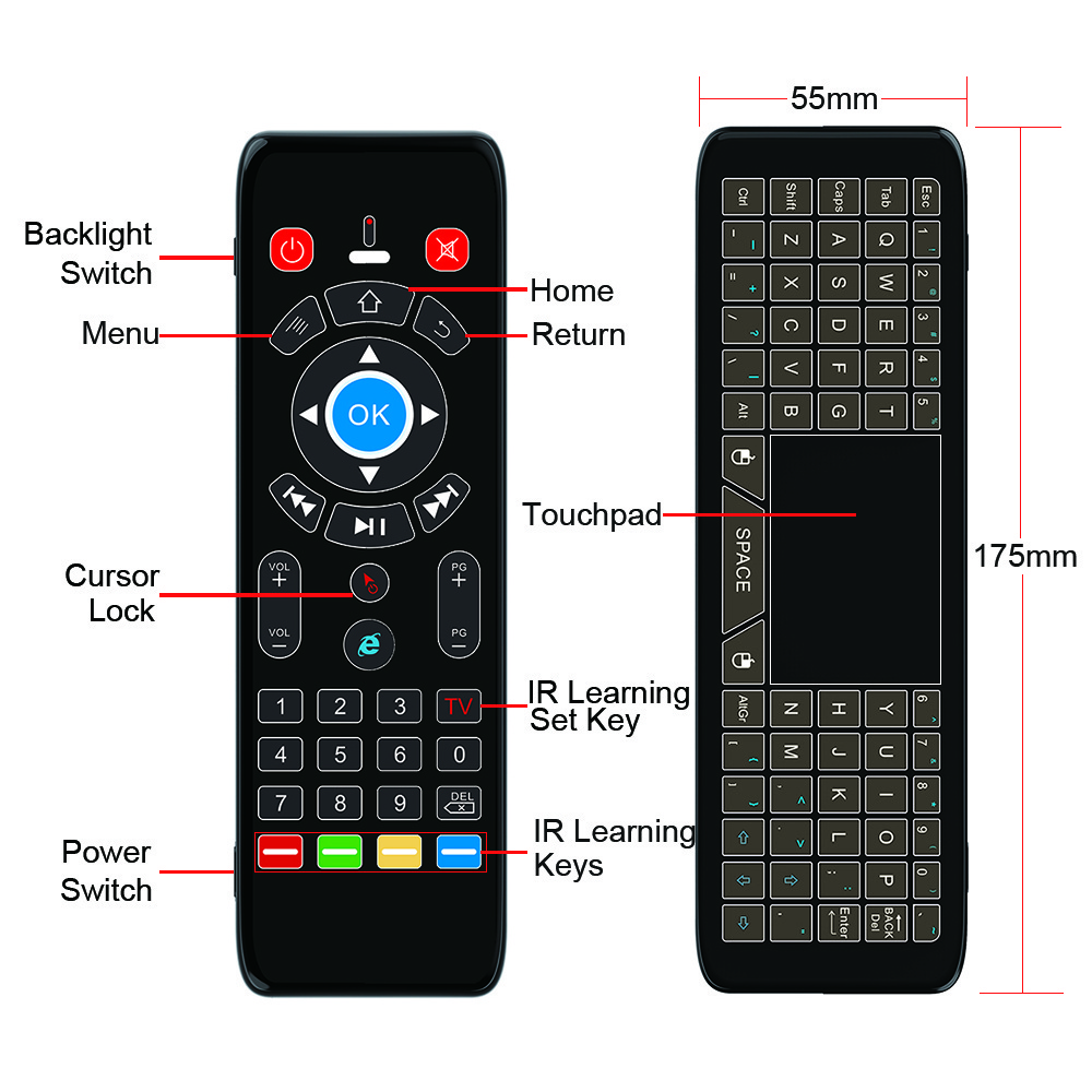 Touch screen T16 plus Air Mouse Gyro Voice 2.4GHz Wireless IR learning Remote Control Backlit Mini Keyboard