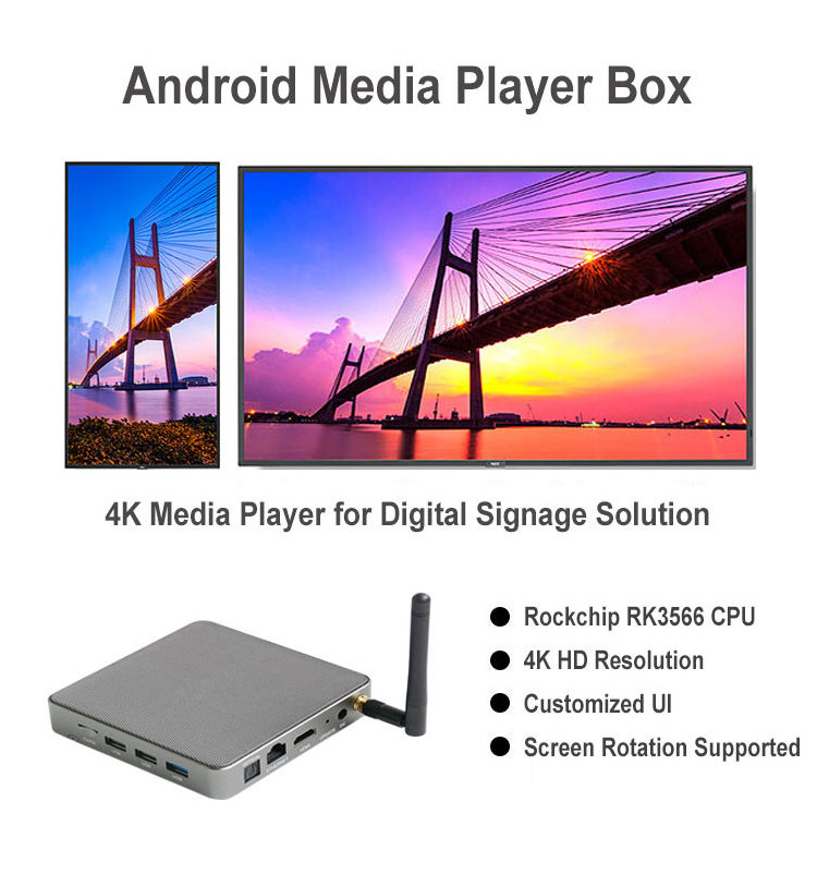 Alum frame 8K Digital Signage Media Player Android 11 TV Box 8GB RAM 64GB ROM Wireless Internet 4K Advertising Player