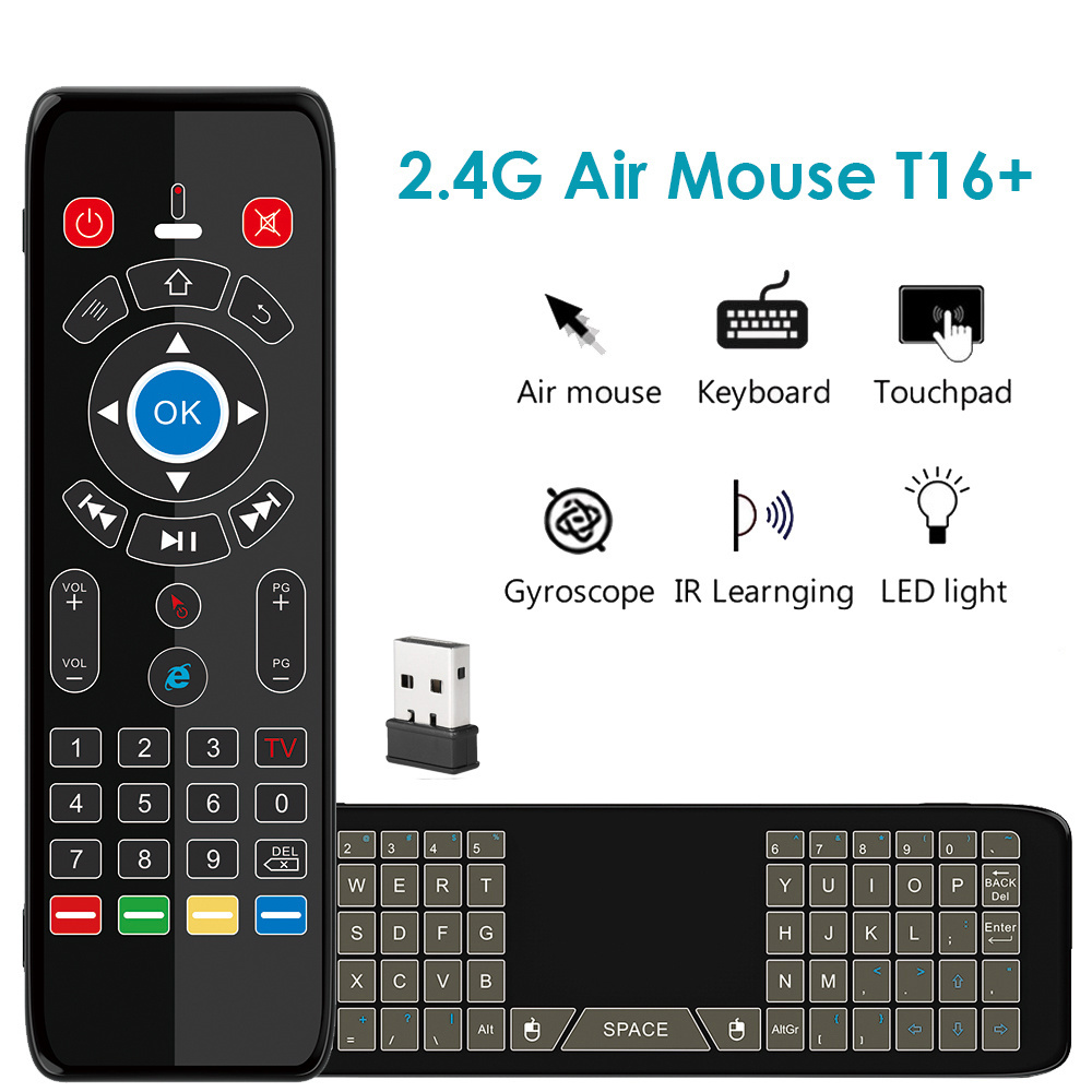 Touch screen T16 plus Air Mouse Gyro Voice 2.4GHz Wireless IR learning Remote Control Backlit Mini Keyboard