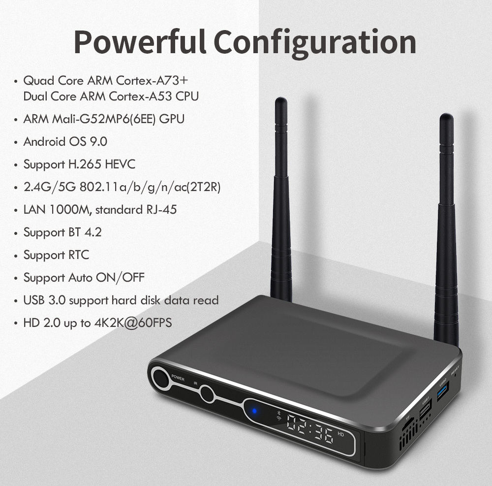 Auto Power on/off Screen Rotation Amlogic Hexa-Core 4GB RAM DDR4 4K Media Player Android Amlogic S922X TV Box with RTC