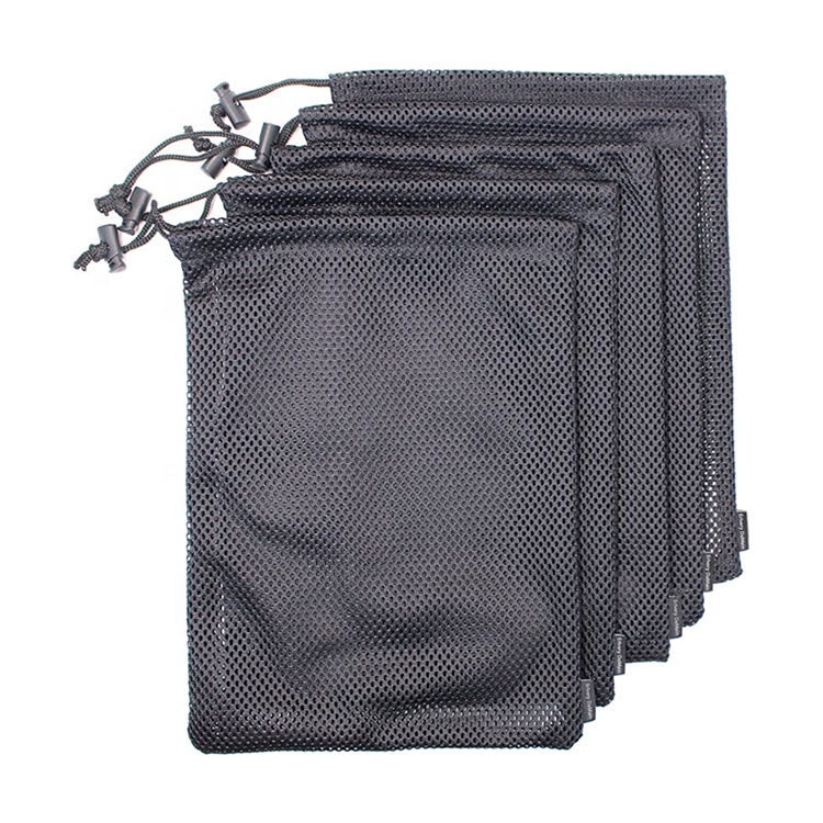 Custom Mesh Sports Equipment Bag Large Black polyester Durable Nylon bags with Sliding Drawstring Cord Lock Closure