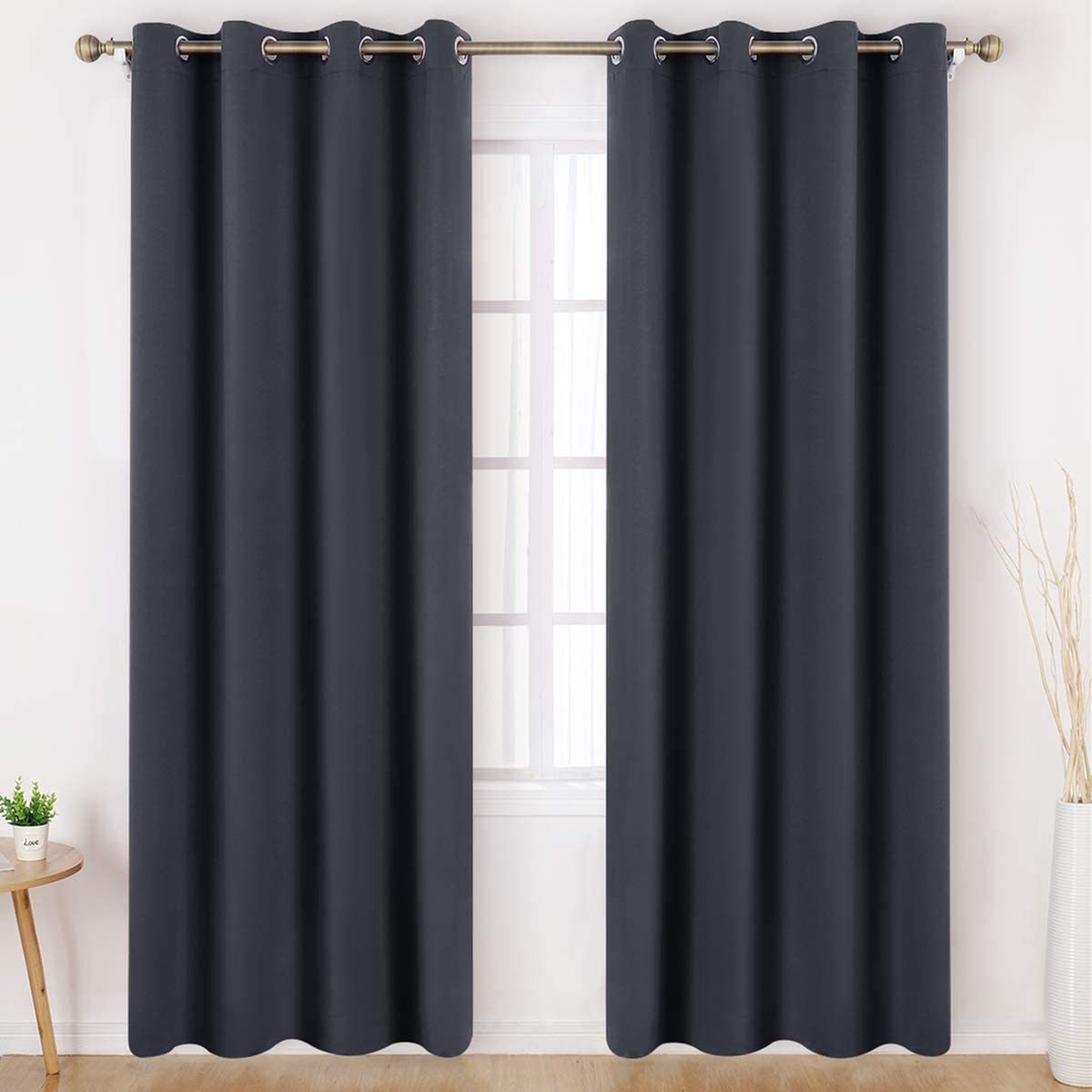 ReadyMade Curtains Dark Grey European Style Grommet Window Curtains 95 Inch Long Panels