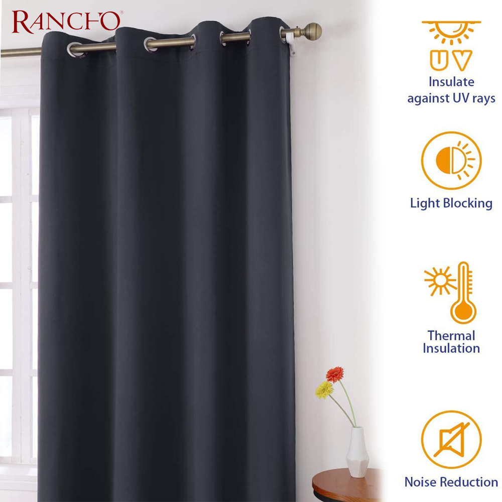 ReadyMade Curtains Dark Grey European Style Grommet Window Curtains 95 Inch Long Panels