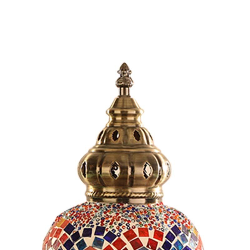 Turkish Handmade Table Lamp Moroccan Handicraft Stained Glass Lamp Retro Bohemian Table Lamp with Bronze Base  Glass Shade