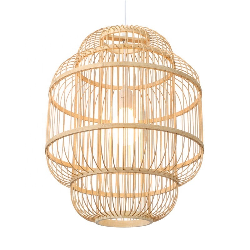 Handmade Bamboo Lighting Fixture Asian Vintage Hanging Ceiling Bamboo Weaving Lamp Wicker Hanging Rattan Pendant Light