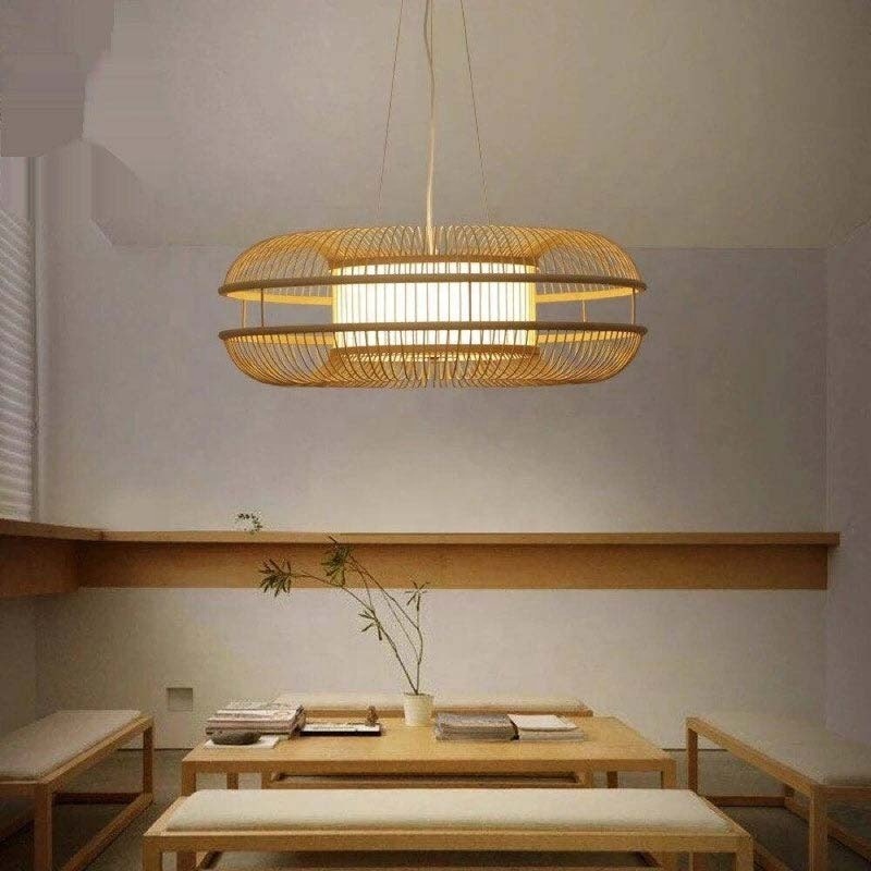 Modern Chinese Handmade Lamp Bamboo Rattan Chandelier Natural Woven Big Round Basket Wood Lantern Pendant Light Fixture