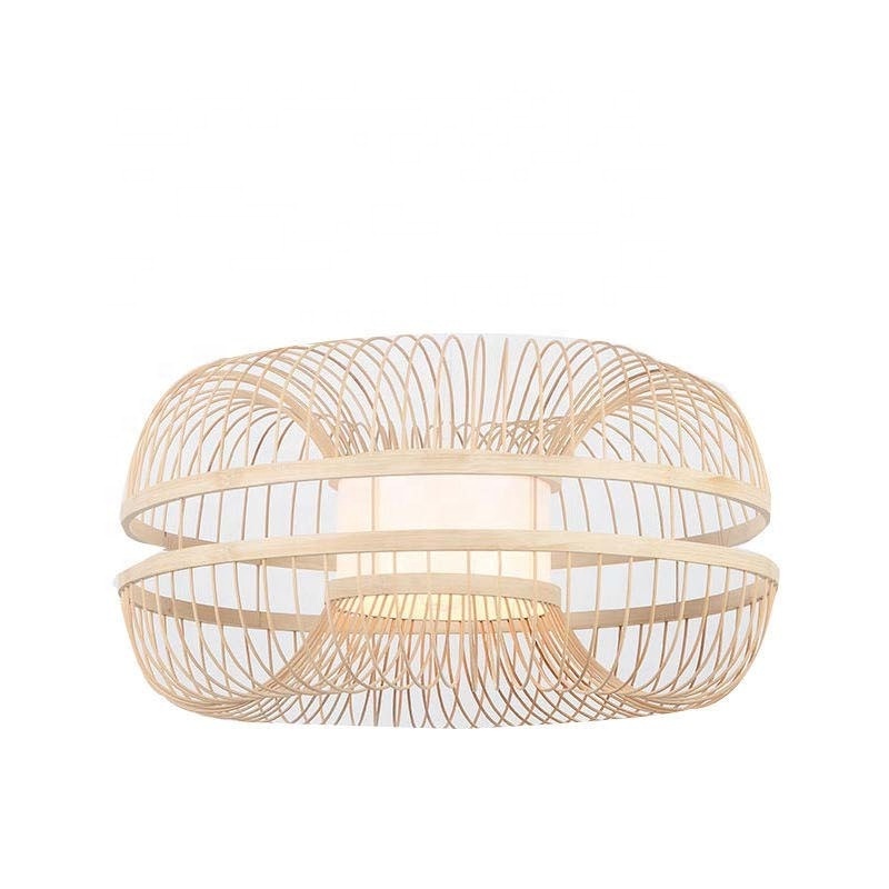 Modern Chinese Handmade Lamp Bamboo Rattan Chandelier Natural Woven Big Round Basket Wood Lantern Pendant Light Fixture