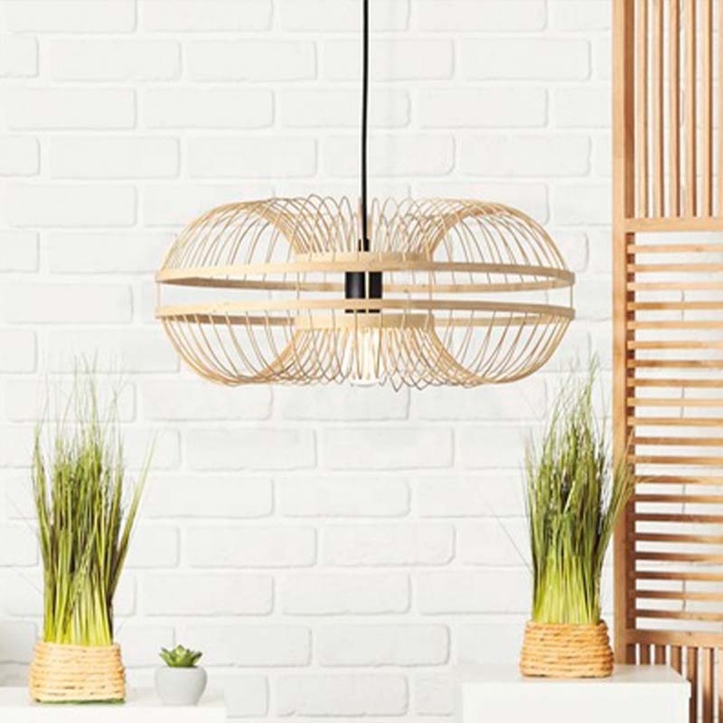 Modern Chinese Handmade Lamp Bamboo Rattan Chandelier Natural Woven Big Round Basket Wood Lantern Pendant Light Fixture