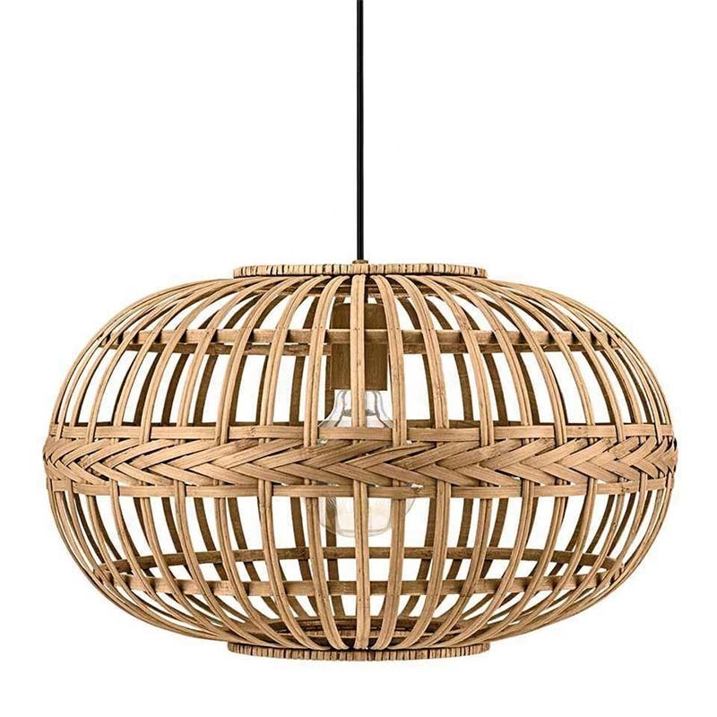 Round Bamboo Lampshade Rattan Natural Ceiling Lamp Boho Country Decor Handicraft Lamp Home Lighting