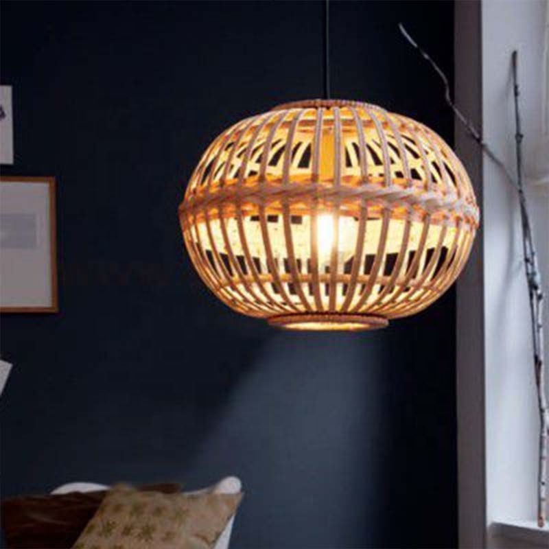 Round Bamboo Lampshade Rattan Natural Ceiling Lamp Boho Country Decor Handicraft Lamp Home Lighting