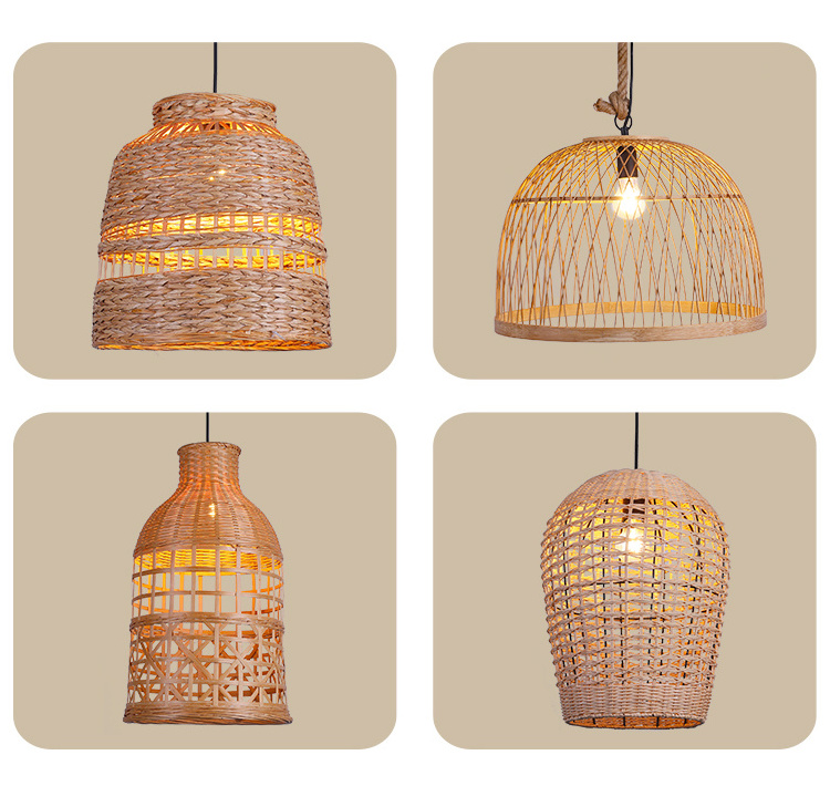 Rural Style Rattan Ceiling light for Indoor Decor Hand Woven Decorative fixture Bamboo Hanging Lamp Wicker Pendant Lighting