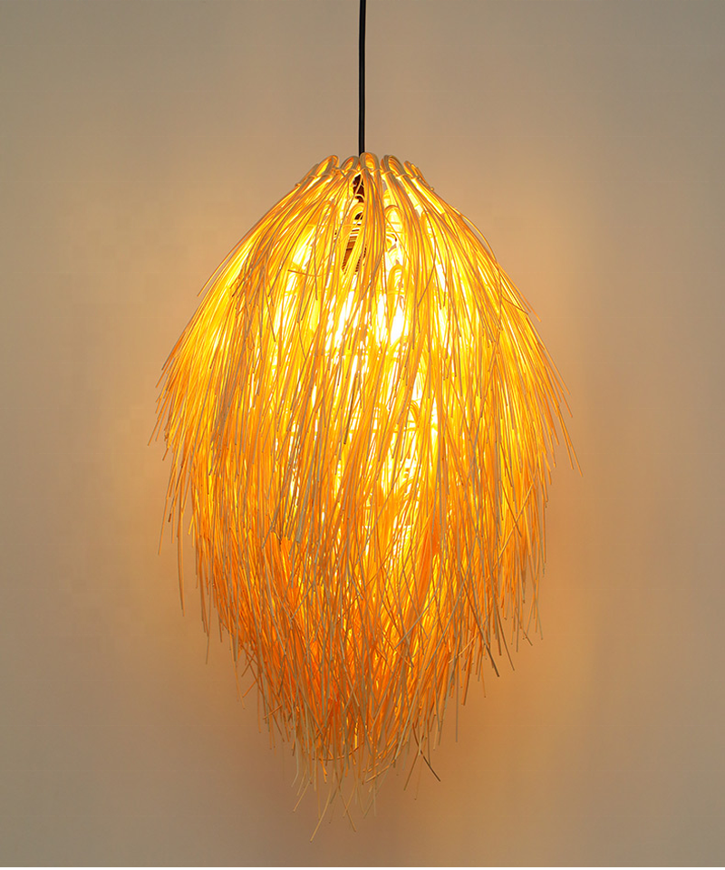 Natural Straw Tassels Pendant Light Nordic Rattan Wicker Decorative Pendant Lamp Hawaii Style Ceiling Hanging Chandelier Light