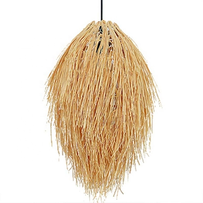 Natural Straw Tassels Pendant Light Nordic Rattan Wicker Decorative Pendant Lamp Hawaii Style Ceiling Hanging Chandelier Light