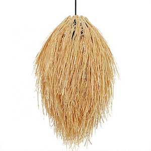 Natural Straw Tassels Pendant Light Nordic Rattan Wicker Decorative Pendant Lamp Hawaii Style Ceiling Hanging Chandelier Light