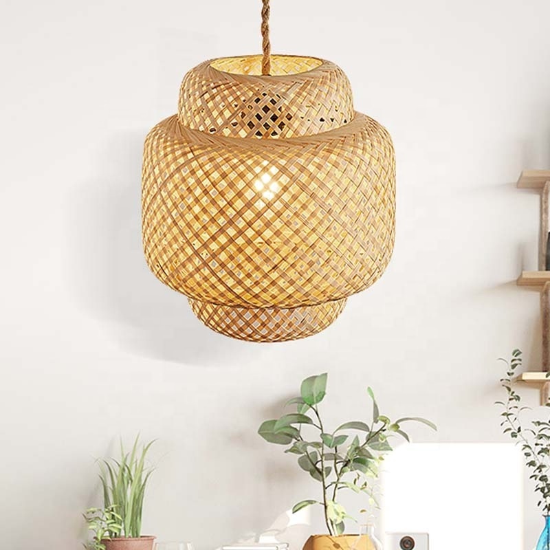 Handmade Bamboo Pendant Light Rattan Hanging Chandelier Lamp Wicker Pendant Lamp Rustic Home Decorative Ceiling Lighting Fixture