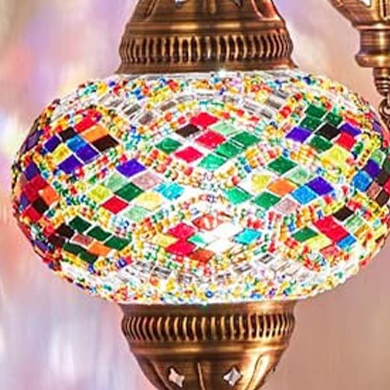 Turkish Pendant Light 3 Balls Moroccan Ceiling Lamp Glass Mosaic Tiffany Chandelier Light Mediterranean 15 Feet Cord Droplight