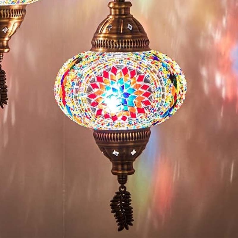 Turkish Pendant Light 3 Balls Moroccan Ceiling Lamp Glass Mosaic Tiffany Chandelier Light Mediterranean 15 Feet Cord Droplight